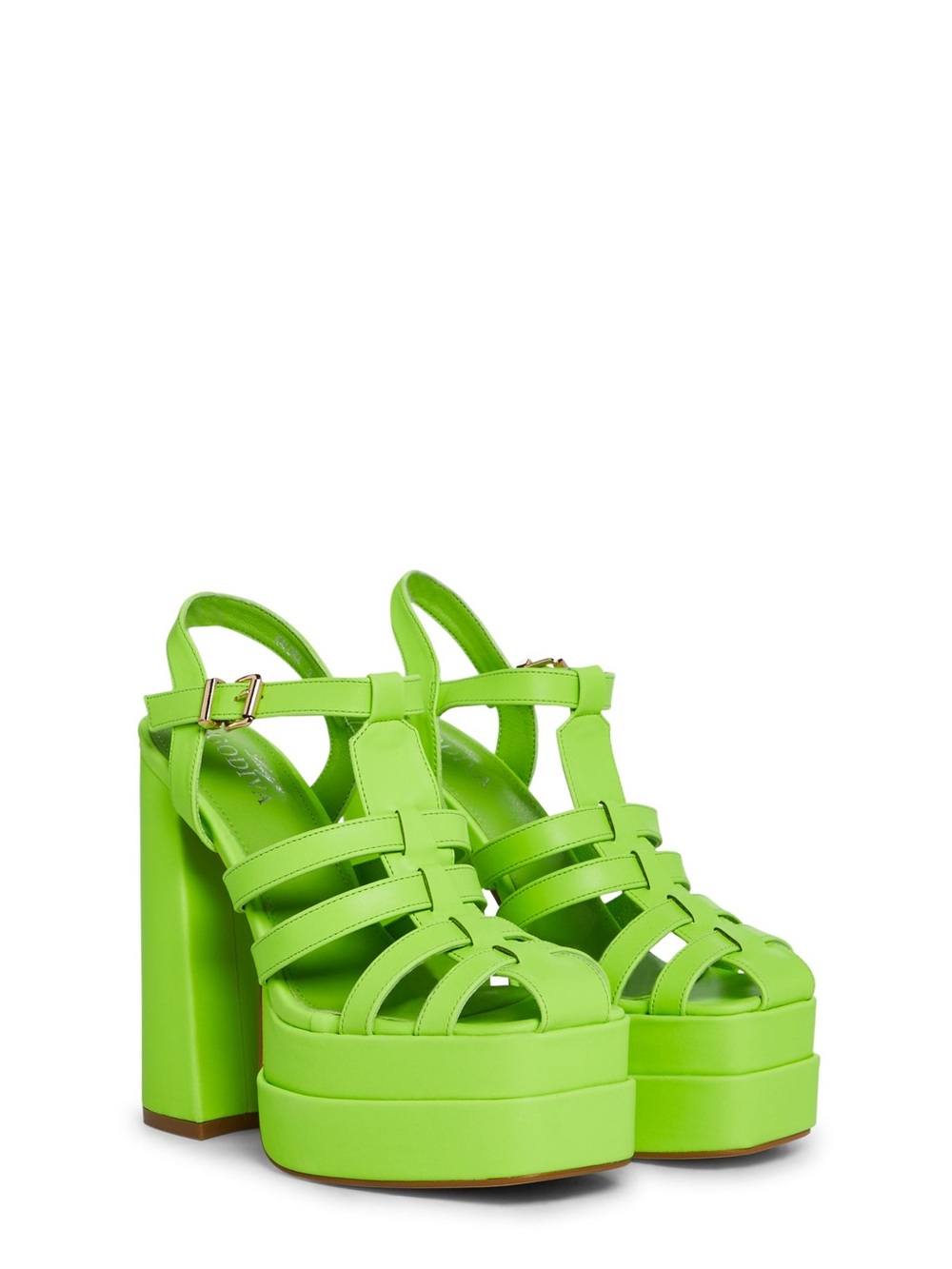 Lady Godiva Tropical Tranquility Platform Strappy Chunky Block Heels Neon Green